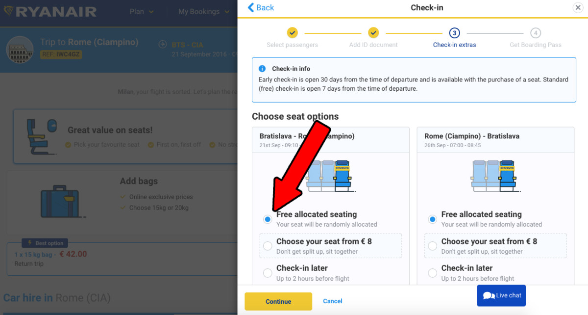 Ryanair online check-in postup